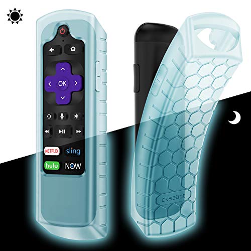 Product Cover Fintie Remote Case for Roku Express 3930 (2019)/3900, Premiere+ 3921 (2019)/Premiere 3920, Streaming Stick+ 3810/Stick 3800 Remote, Casebot (Honey Comb) Shockproof Silicone Cover, Blue Glow
