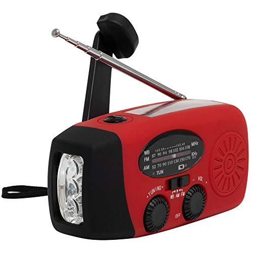 Product Cover NOAA Weather Radio Solar Emergency Hand Crank Self Powered AM/FM/NOAA Solar Radios with 3 LED Flashlight 1000mAh Smart Phone Charger Power Bank(Red)