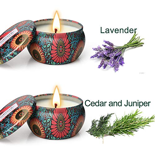 Product Cover CREASHINE Scented Candles Gift Set of 2, Natural Soy Wax Aromatherapy Candles Sleeping Stress Relief Portable Travel Tin Scented Lavender Candle Gift for Women Birthday Party Christmas