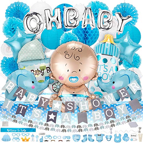 Product Cover Elephant Baby Shower Decorations (169 pcs) Premium Quality - Adorable It's A Boy Baby Shower Banners, Oh Baby Balloon set, Elephant Garlands, Mama To Be Sash - Very Smart, Quick, Easy to set up