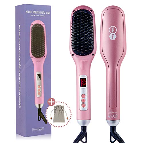 Product Cover Turbo Bee Hair Straightener Brush, Anti-Scald Double Ionic Straightening Comb, MCH Ceramic Faster Heating Hair Straightening Brush with Auto Temp Lock & Auto-Off Function for Smooth and Shiny Hair