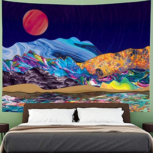 Product Cover Amhokhui Psychedelic Tapestry Trippy Mountain Tapestry Bohemian Sun Tapestry Colorful Mountain Sunset Tapestries Abstract Hippie Tapestry Wall Hanging for Living Room