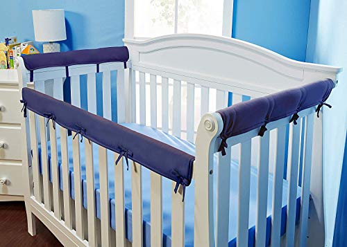 Product Cover Everyday Kids Padded Baby Crib Rail Cover Set- Crib Rail Teething Guard - 3-Piece Front and Side Padded Rail Cover- with Sewn Ties for Secure Fit - Navy Soft Microfiber Polyester ...