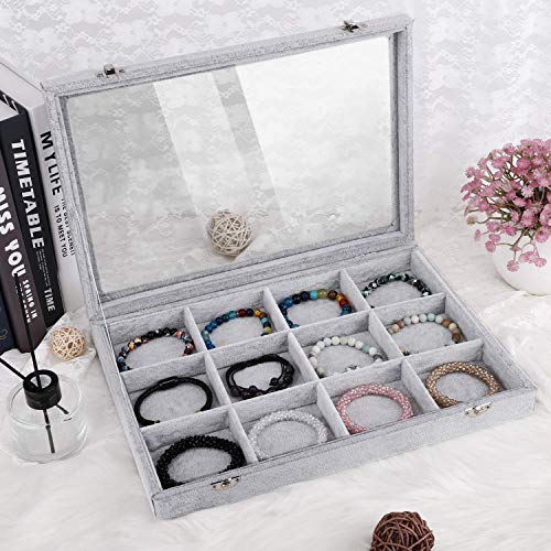 Product Cover Bracelet & Jewelry Accessories Organizer Tray with Transparent Lid ~ Ample Space ~ Removable Compartment to Store Bangles, Rings, Ear rings, Necklace -See Through Accessories Storage Jewelry Box(Grey)