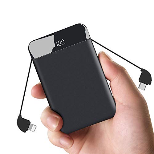 Product Cover Portable Charger, 9000mAh Power Bank Portable Charger with Small Built in Cable, External Battery Pack 3 Output & Dual Input, LCD Display, High- Speed Charging for iPhone, Android, Tablet and More