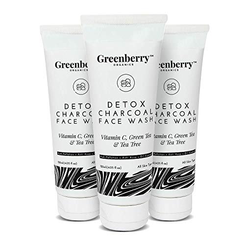 Product Cover Greenberry Organics Detox Charcoal Face Wash, 100% Natural, Men & Women, Vitamin C, Green Tea & Tea Tree, Buy 2 Get 1 Free, 120 ml X 3 Tubes