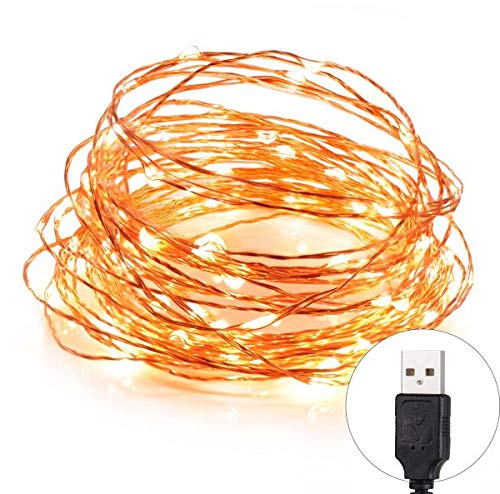 Product Cover Quace Copper String Led Light 10M 100 LED USB Operated Wire Decorative Fairy Lights Diwali Christmas Festival - Warm White