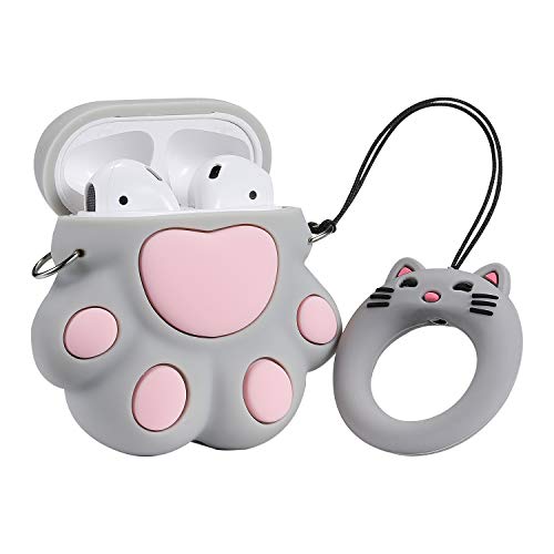 Product Cover Mulafnxal Compatible with Airpods 1&2 Case,Silicone 3D Cute Animal Paw Fun Cartoon Character Airpod Cover,Kawaii Funny Fashion Design Skin,Shockproof Cases for Teens Girls Boys Air pods(Grey Cat Claw)
