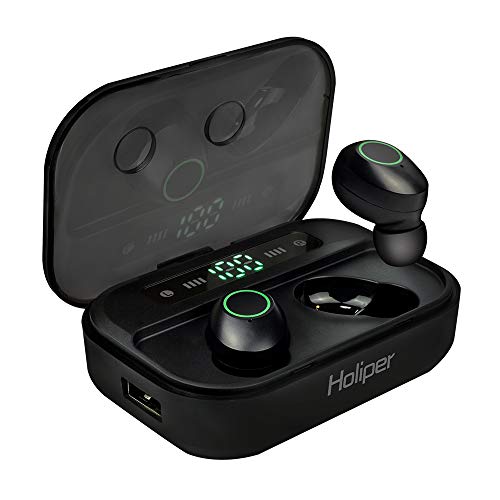 Product Cover Holiper True Wireless Earbuds Bluetooth 5.0 Headphones with Mic, Cordless HD Stereo Earphones for Apple iPhone Android Samsung Cell Phones, IPX5 Waterproof TWS Earpods for Sports and Workout, Black