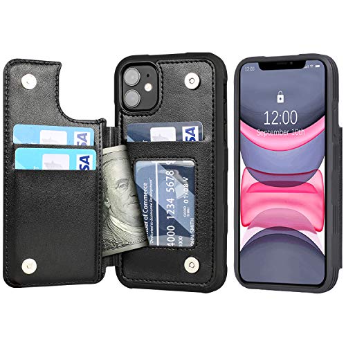 Product Cover Arae Case for iPhone 11 PU Leather Wallet Case with Card Pockets Back Flip Cover for iPhone 11 6.1 inch 2019 (Black)