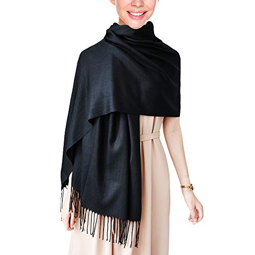 Product Cover Wapodeai Womens Soft Cashmere Large Pashmina, Upgrade Black Shawl 78.75