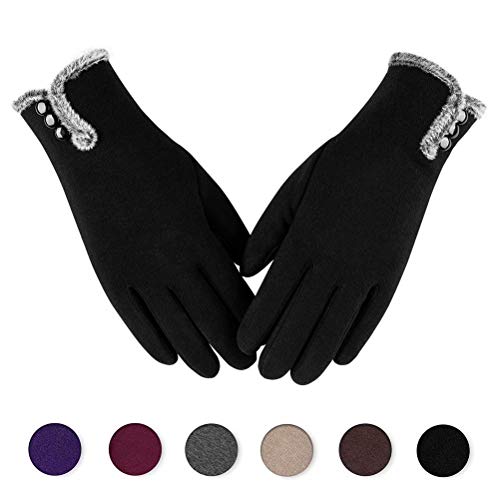 Product Cover Womens Winter Warm Gloves With Sensitive Touch Screen Texting Fingers, Fleece Lined Windproof Gloves (Black-M)