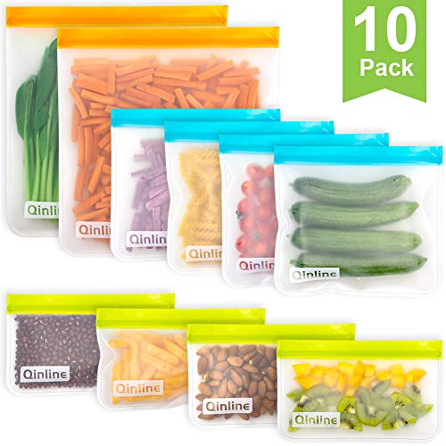Product Cover Reusable Storage Bags - 10 Pack BPA FREE Freezer Bags(2 Reusable Gallon Bags + 4 Leakproof Reusable Sandwich Bags + 4 THICK Reusable Snack Bags) Ziplock Lunch Bags for Food Marinate Meat Fruit Cereal