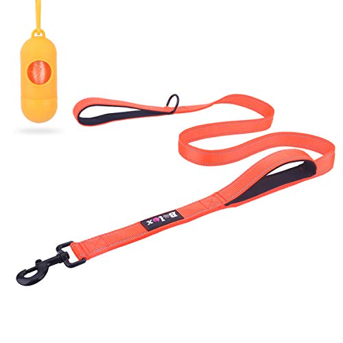Product Cover Bolux 5ft Dog Leash, Heavy Duty Rope Leash with 2 Padded Handle - Pet Training Lead with 3M Reflective Double Handle for Traffic Control Safety, Perfect for Large Medium or Small Dog (Orange)