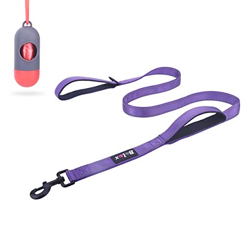Product Cover Bolux 5ft Dog Leash, Heavy Duty Rope Leash with 2 Padded Handle - Pet Training Lead with 3M Reflective Double Handle for Traffic Control Safety, Perfect for Large Medium or Small Dog (Purple)