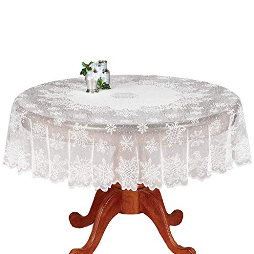 Product Cover WUBODTI White Floral Lace Banquet Round Tablecloths for Holiday Festival Party Home Decor Decorations Baby Showers Table Covers Cloths for Dinning Room Kitchen Tables, Snowflake, 71 Inch Round
