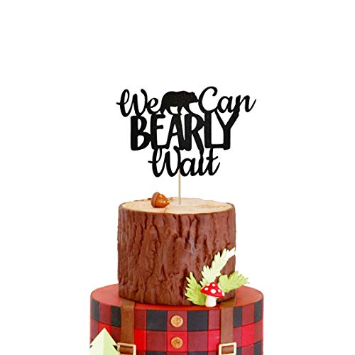 Product Cover HEETON Lumberjack Baby Shower Cake Topper We Can Bearly Wait Bear Rustic Hunter Theme Woodland Baby Shower Party Supplies Decorations