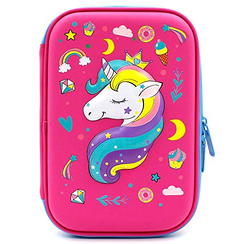 Product Cover Unicorn Gifts for Girls Pencil Case EVA Pen Pouch Stationery Box Anti-Shock for School Students Girls Teens Kids Students Stationery Pouch Zipper Bag for Colored Pencils, Gel Pens (Unicorn1 Hot Pink)