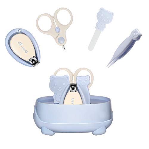 Product Cover Best-BB Baby Nail Kit Baby Nail Clippers, Scissors, Nail File, Tweezers, Baby Grooming Kit 4-in-1 Cute Case Baby Manicure Kit and Pedicure Kit for Newborn, Infant & Toddler -Blue