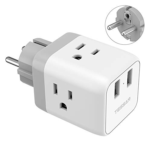 Product Cover Germany France Power Adapter Type E/F, TESSAN European Travel Plug Adapter with 2 USB, US to Europe Schuko Plug Adapter for Iceland Spain Russia Poland EU