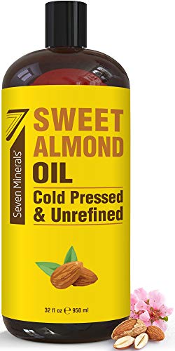 Product Cover NEW Cold Pressed Sweet Almond Oil - Big 32 fl oz Bottle - Unrefined & 100% Natural - For Skin & Hair, with No Added Ingredients - Perfect Carrier Oil for Essential Oils