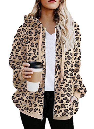 Product Cover ETCYY NEW Women Leopard Print Oversized Hoodies Coat Zip Up Faux Shearling Cardigan Jacket Sweatshirt with Pocket Outwear