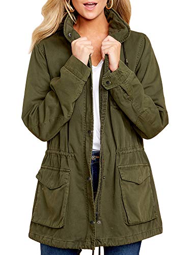 Product Cover Soulomelody Womens Military Safari Anorak Jacket Hoodies Zip Up Parka Casual Drawstring Coat with Pockets Army Green
