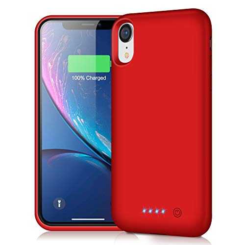 Product Cover Pxwaxpy Battery Case for iPhone XR, 6800mAh Portable Protective Charging Case for iPhone XR Extended Rechargeable Charger Case Battery Pack Compatible with Apple XR Power Bank Cover(6.1 inch) (Red)