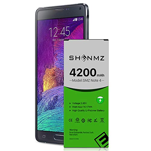 Product Cover Galaxy Note 4 Battery, SHENMZ [Upgraded] 4200mAh Replacement Extended Battery for Samsung Galaxy Note 4 N910, N910U 4G LTE, N910V(Verizon), N910T(T-Mobile), N910A(AT&T), N910P(Sprint)[2 Year Warranty]
