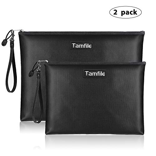 Product Cover Fireproof Document Bags, Waterproof and Fireproof Money Bag with Zipper, Storage Pouch for Documents with Strap, Portable 2 Sizes, Money Safe Bags, Bank Deposit Bags for Money and Cash and Coin