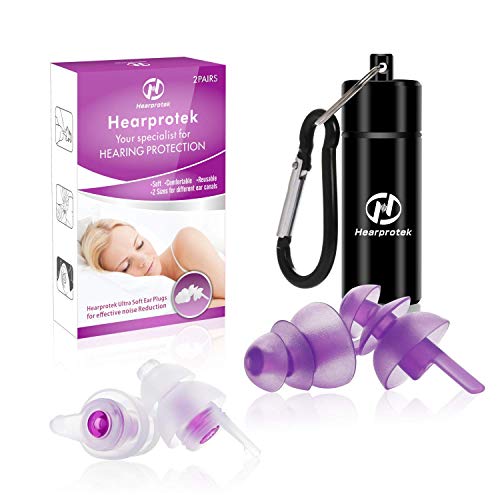 Product Cover [2019 New Design] Sleeping Ear plugs, Hearprotek 2 Pairs ear plugs (32db & 30db) ultra soft noise reduction and hearing protection earplugs for side sleepers, snoring, travel, working, safety (Purple)