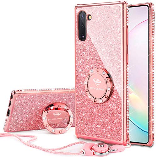 Product Cover OCYCLONE Galaxy Note 10 Case, Glitter Luxury Cute Phone Case for Women Girls with Kickstand, Bling Diamond Rhinestone Bumper with Ring Stand Compatible with Samsung Galaxy Note 10 6.3