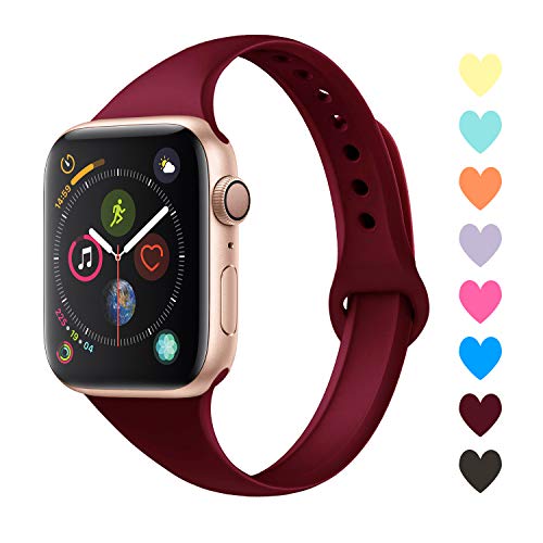 Product Cover Acrbiutu Bands Compatible with Apple Watch 38mm 40mm 42mm 44mm, Slim Thin Narrow Replacement Silicone Sport Accessory Strap Wristband for iWatch Series 1/2/3/4/5 Women Men