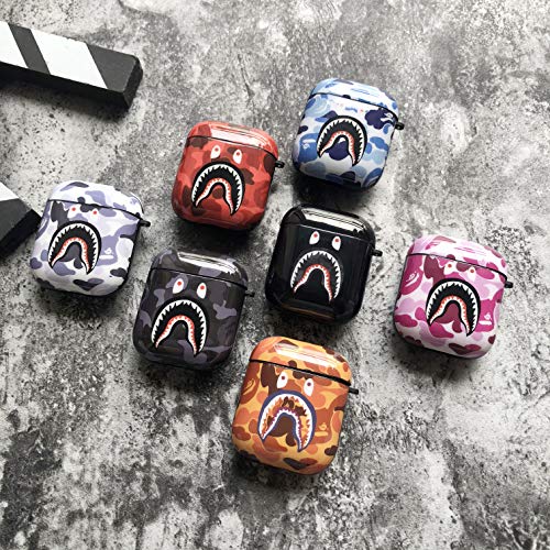 Product Cover Shark Teeth Camo Softshell Silicone AirPods IMD Case for 1st & 2nd Gen AirPods Charging & Wireless Charging Case Protective Cover and Skin Supreme Gift Bape Boy Girl [NO Button Cutout] (Black)