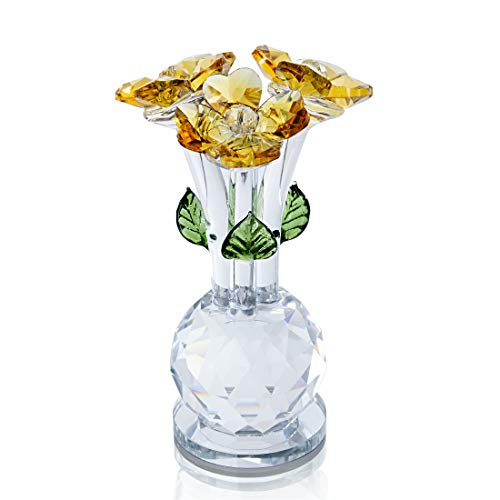 Product Cover H&D Crystal Three Yellow Flower Figurine Dreams Ornament Home Decoration Collection