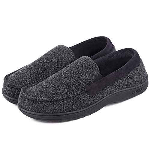 Product Cover LongBay Men's Moccasin Slippers Loafer House Shoes (11 D(M), Space Black)