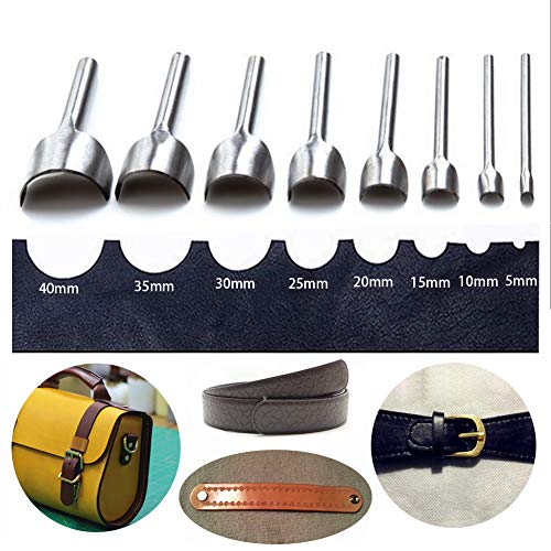 Product Cover 8 Pcs Leather Craft Tools Half-Round Cutter Punch Set 5-40 mm for Crafting Strap Belt DIY Craft Handwork Project