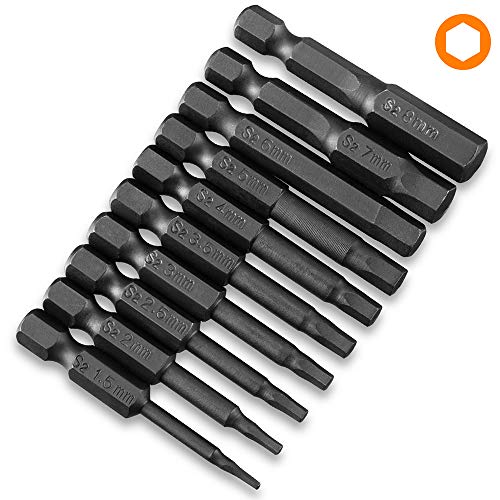 Product Cover 10PCS Hex Head Allen Wrench Drill Bit Set, VAKOGAL S2 Steel Hex Head Screwdriver Bit Set, with Magnetic, 1.5-8mm Metric, 1/4 Inch Hex Shank, 2 Inch Length, for Hand Held Wrench and Electric Drills
