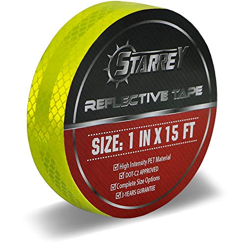 Product Cover Starrey Reflective Tape 1 inch Wide 15 FT Long DOT-C2 High Intensity Fluorescent Yellow - 1 inch Trailer Reflector Safety Conspicuity Tape for Vehicles Trucks Bikes Cargos Helmets