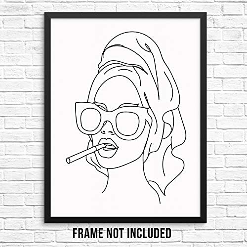 Product Cover Abstract Woman's Body Shape Art Print Line Drawing Wall Poster Smoking Girl with Towel 11