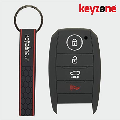 Product Cover keyzone Silicone Key Cover and Keyring for Kia Seltos Smart Key(Push Button Start Models) (Black)