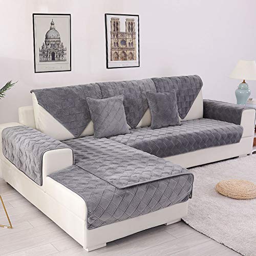 Product Cover Deep Dream Sectional Sofa Covers, Velvet Sofa Slipcover Furniture Protector Anti-Slip Couch Covers for Dogs Cats Kids 36 x 63 Inch - Dark Grey (Sold by Piece/Not All Set)