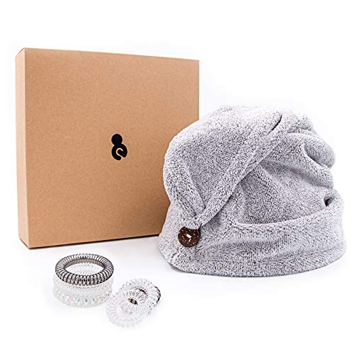 Product Cover myHomeBody Hair Towel Wrap | Luxury Anti-Frizz Rapid-Dry Hair-Drying Turban | Ultra Soft and Quick Drying Absorbent Bamboo Cotton with Button