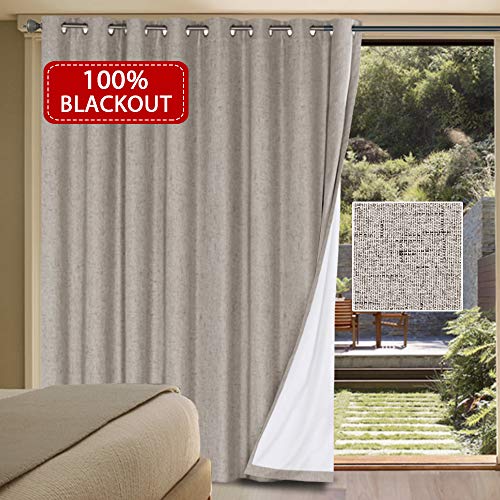 Product Cover Primitive Linen Look 100% Blackout Patio Door Linen Curtains for Sliding Door Extra Long with Thermal Insulated Liner Room Darkening Curtains for Glass Door with Grommet (Taupe, 100