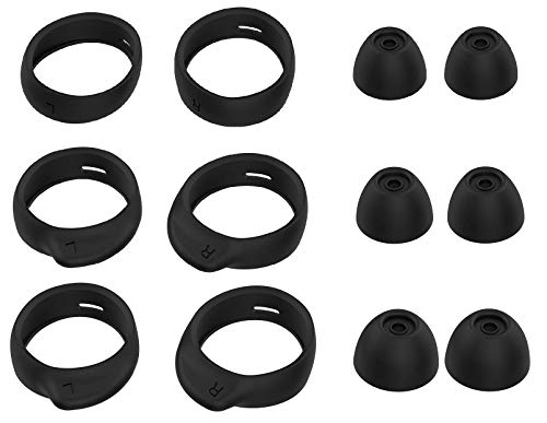 Product Cover JNSA Replacement Wingtip and Ear Tip Set for Samsung Galaxy Buds, Wingtips 3 Size 3 Pairs and Ear Tips 3 Size 3 Pairs,Fit in The Case, Black BWT3PB