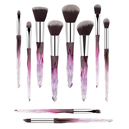 Product Cover Premium Makeup Brush Set, 10pcs Complete Synthetic Kabuki Eye Shadow Concealer Make Up Brushes Beautiful Crystal Handle（Purple）