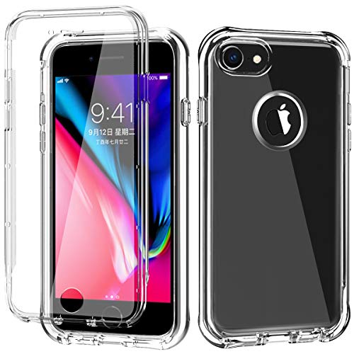 Product Cover Hocase iPhone 7/8 Clear Case with Screen Protector, Hard Plastic Front Casing+High-Impact Soft TPU Back Cover Shockproof Full Body Protective Phone Case for iPhone 7/8 - Crystal