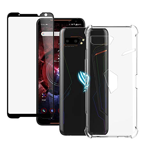 Product Cover Feitenn ASUS ROG Phone 2 Case, ROG Phone 2 Tempered Glass, Clear Flexible TPU Game Case Cover Screen Protector Slim Thin Lightweight Shockproof Bumper Shell for ASUS ROG Phone 2 2019 (Case & Glass)