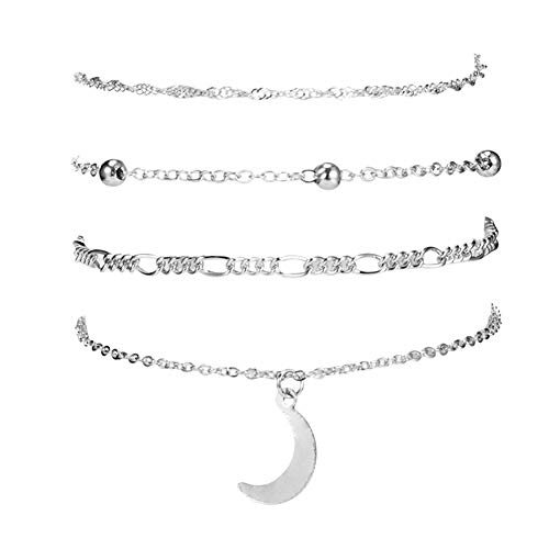 Product Cover SEniutarm 4Pcs/Set Summer Beach Moon Charm Anklet Sandals Barefoot Ankle Bracelet - Silver Jewelry Gift
