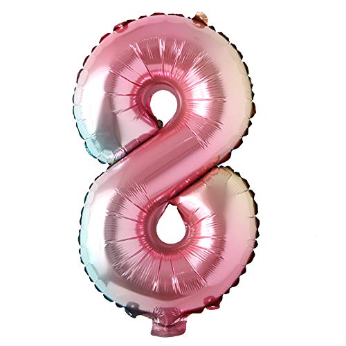 Product Cover 16 inch Gradient Rainbow Number Balloons Unicorn Party foil Balloon Baby Shower 1 Birthday Party Decorations Kids Numbers Air Ball (16 Inch Rainbow 8)